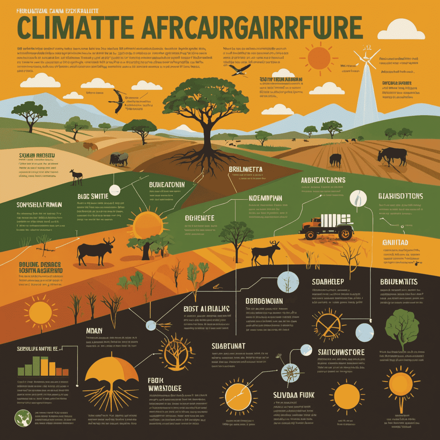 Infographic showing various climate risks affecting South African agriculture, including drought, extreme weather events, and shifting growing seasons